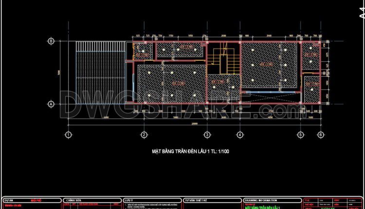 72. Detailed CAD drawings for the ceiling layout design of a 3-story townhouse