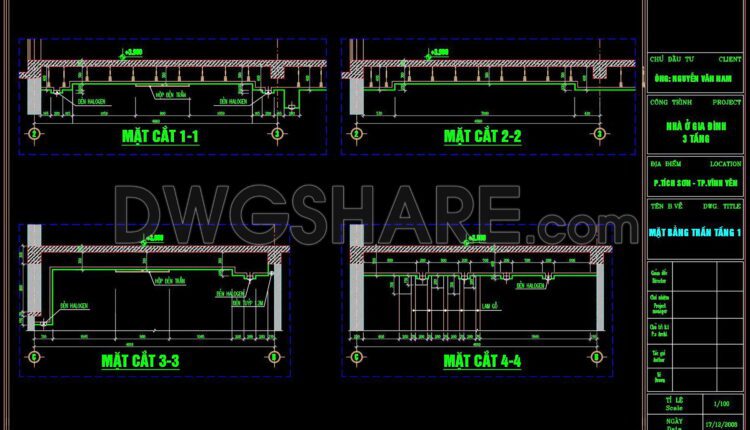 77. Detailed CAD drawings for the ceiling layout design of a 3-story townhouse