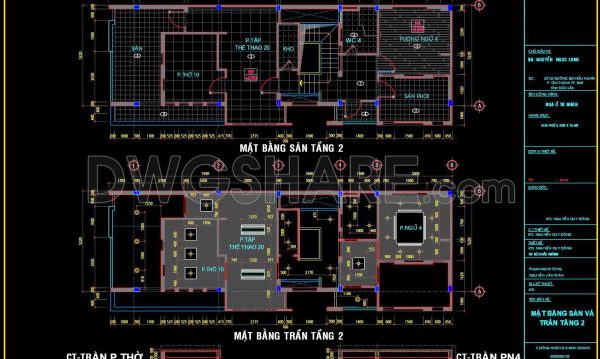 78. Detailed CAD drawings of the ceiling and floor for a 2-story residential house