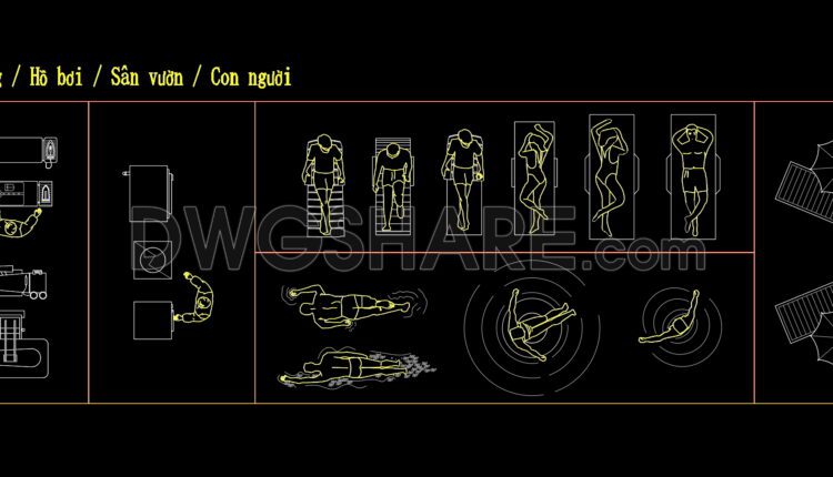 96. CAD drawings of characters swimming and sunbathing