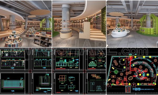 Detailed CAD drawings for the design and construction of coffee shops and reading spaces