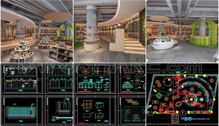 Detailed CAD drawings for the design and construction of coffee shops and reading spaces