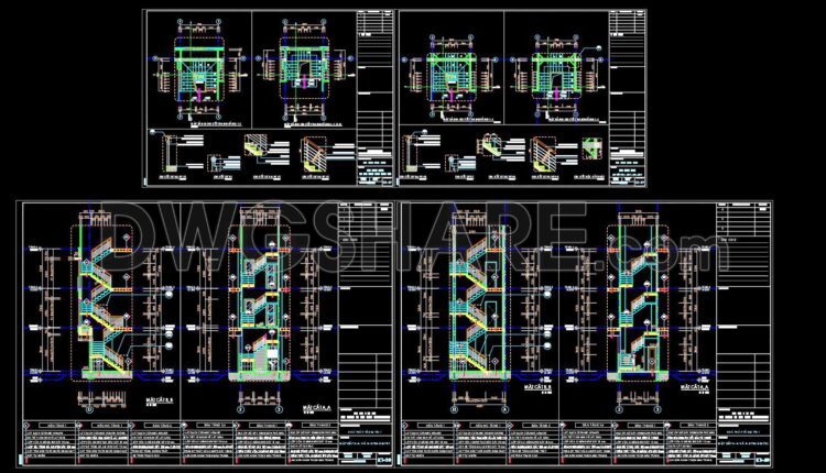 160. Detailed drawings of stairs in autocad file