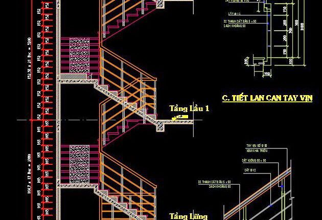 162. Detailed drawings of stairs in autocad file