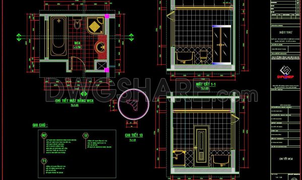 176. WC Layout Plan and elevations details CAD drawings download