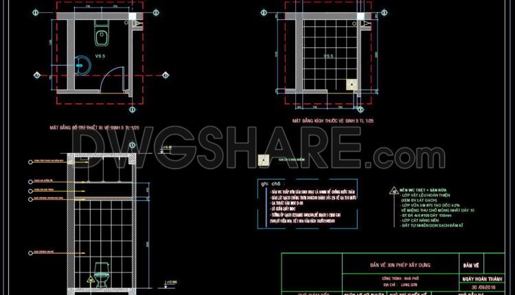 180. WC Layout Plan and elevations details CAD drawings download