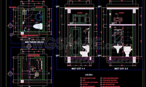 185. WC Layout Plan and elevations details CAD drawings download