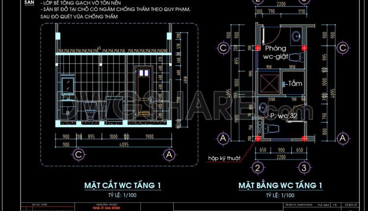 187. WC Layout Plan and elevations details CAD drawings download