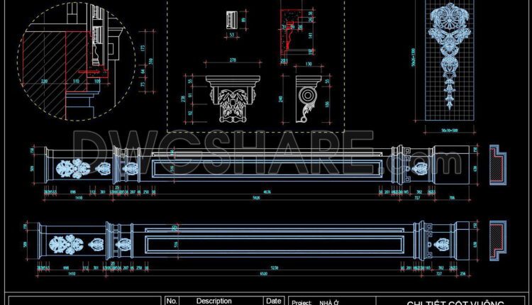 250. Detailed AutoCAD drawings of vertical facades in classical architecture