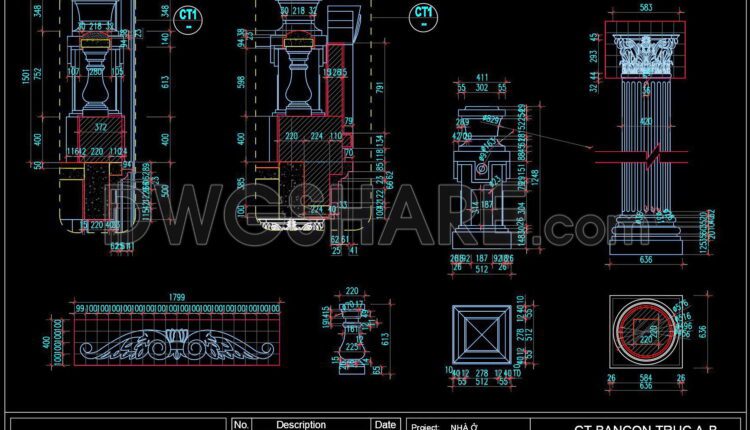 250. Detailed AutoCAD drawings of vertical facades in classical architecture