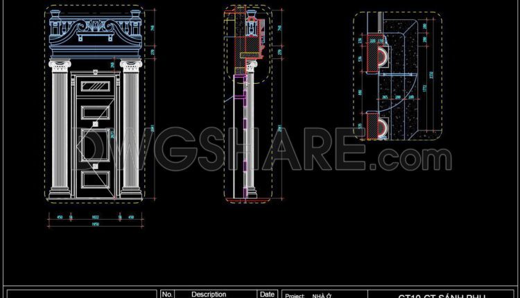 250. Detailed AutoCAD drawings of vertical facades in classical architecture