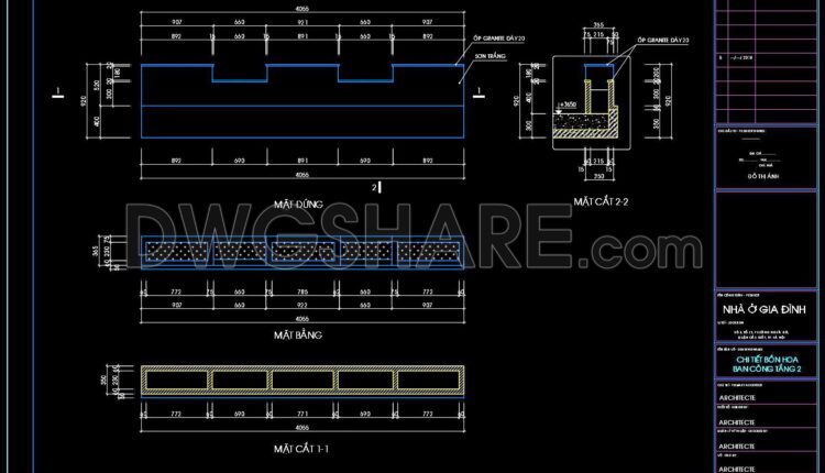 253. Download detailed CAD drawings of flower beds and balcony details for a townhouse
