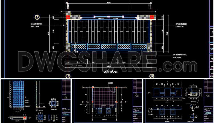 253. Download detailed CAD drawings of flower beds and balcony details for a townhouse