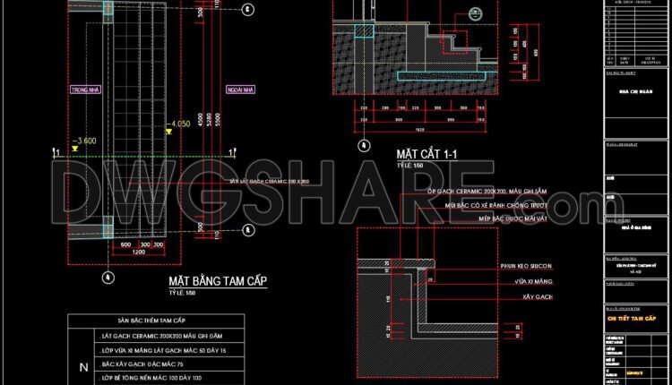 256. CAD detailed drawings of triple-tiered stairs and garden landscape for townhouses