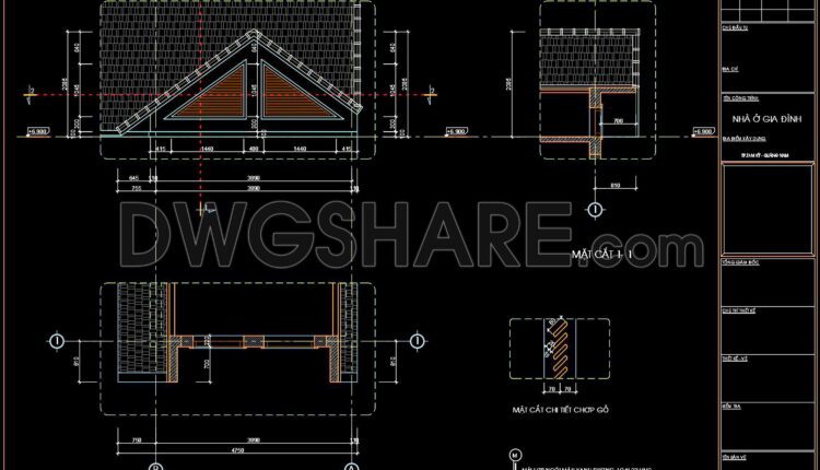 259. Detailed CAD drawings of sloped roofs, roof drainage gutters, and balcony railings for a townhouse