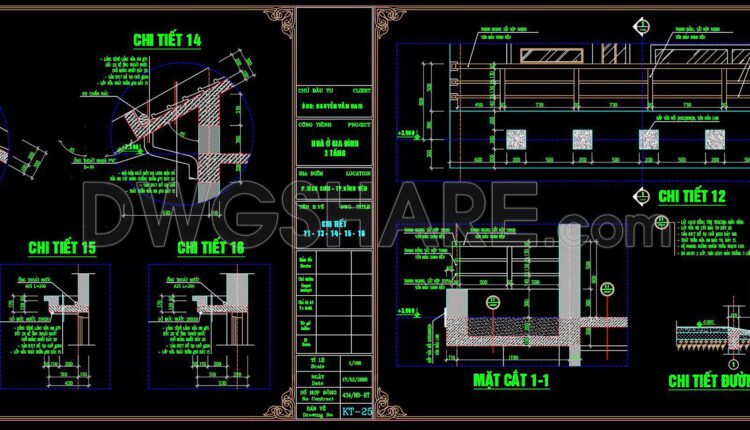 265. Detailed architectural CAD drawings of the roof and entrance steps of the townhouse