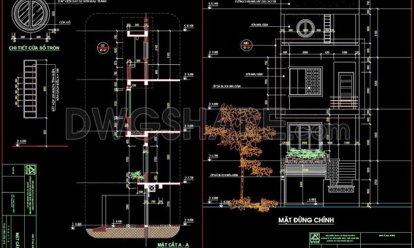 267. CAD detailed drawings of vertical facade wall sections for townhouses