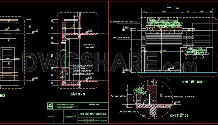 267. CAD detailed drawings of vertical facade wall sections for townhouses