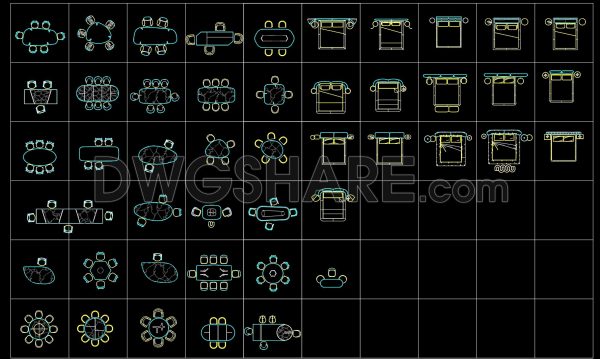 280. Free download the classic English Baxter Dining tables and beds CAD block library