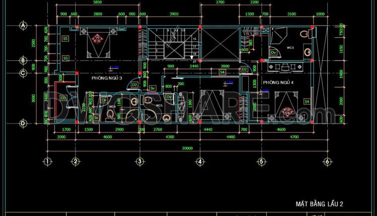 281. CAD design drawings for a 3-story townhouse with dimensions of 7m x 20m