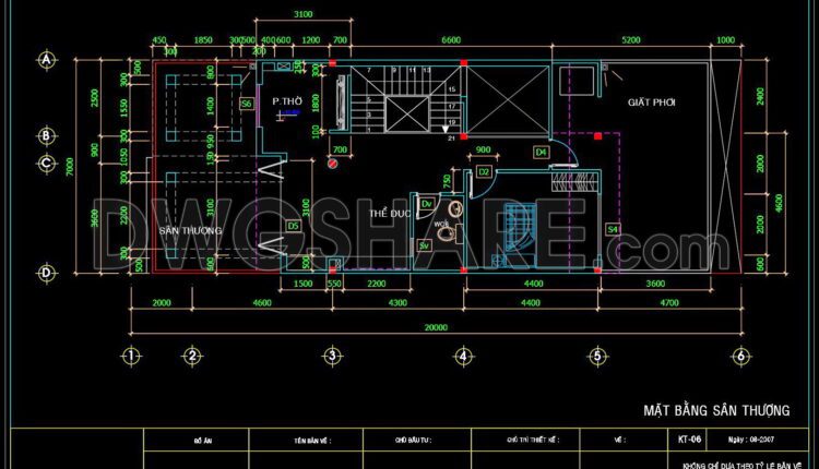 281. CAD design drawings for a 3-story townhouse with dimensions of 7m x 20m