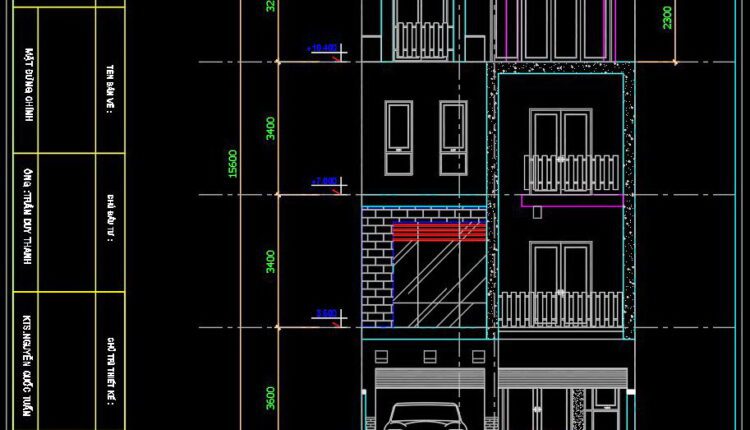 281. CAD design drawings for a 3-story townhouse with dimensions of 7m x 20m