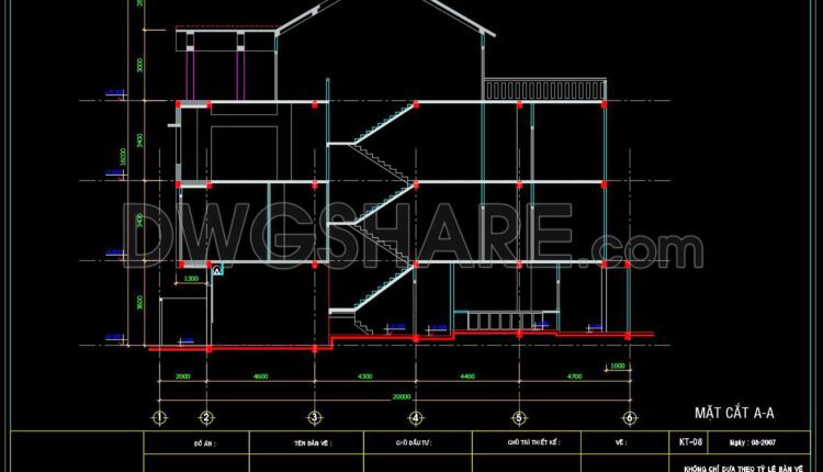 281. CAD design drawings for a 3-story townhouse with dimensions of 7m x 20m