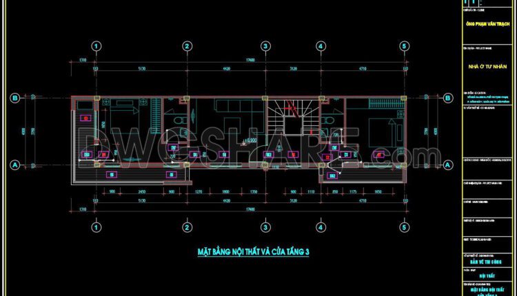 282. CAD design drawings for a 4-story townhouse with dimensions of 4m x 17.6m