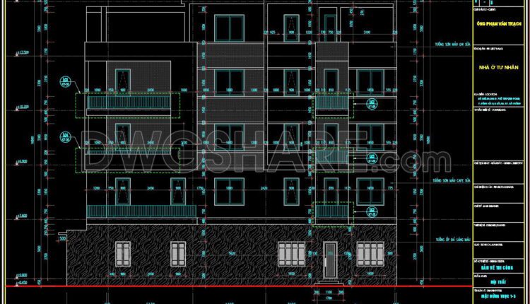 282. CAD design drawings for a 4-story townhouse with dimensions of 4m x 17.6m