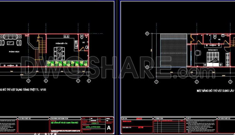 285. CAD design drawings for a 3-story townhouse with dimensions of 5m x 20m