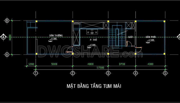 286. CAD design drawings for a 3-story townhouse with dimensions of 4.6m x 17.5m