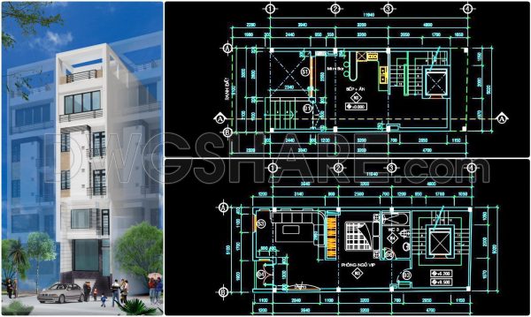 2 years ago
                

                
             1,257288. CAD design drawings for a 5-story townhouse with dimensions of 5m x 12m