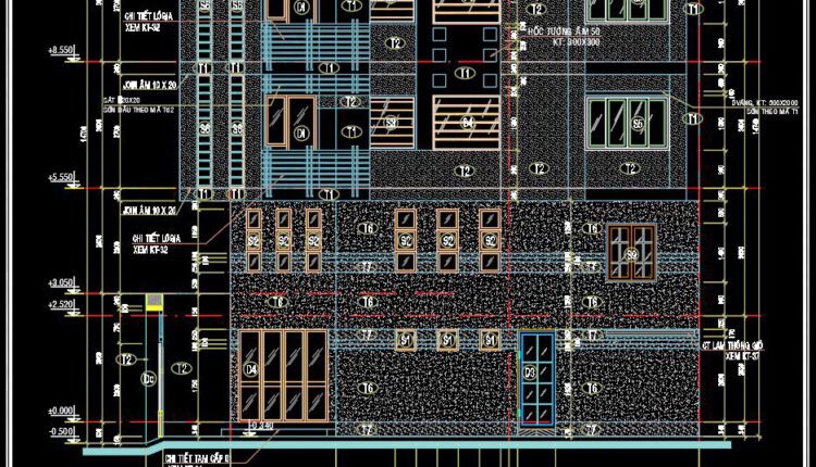 289. CAD design drawings for a 5-story townhouse with dimensions of 4m x 13.1m