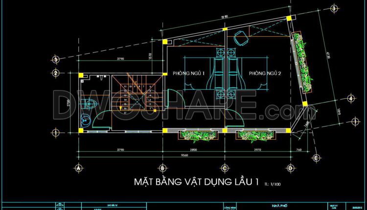 290. CAD design drawings for a 3-story townhouse with dimensions of 5m x 10m