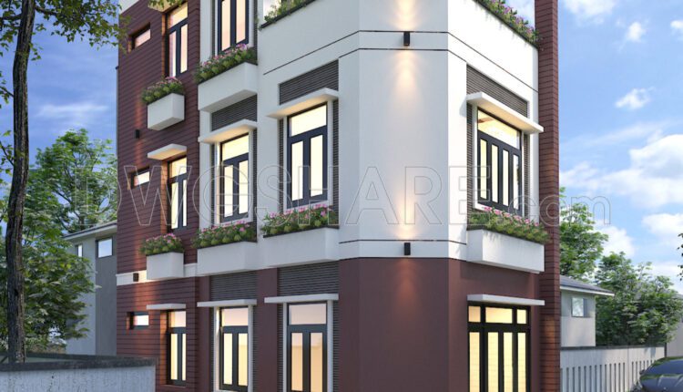 290. CAD design drawings for a 3-story townhouse with dimensions of 5m x 10m