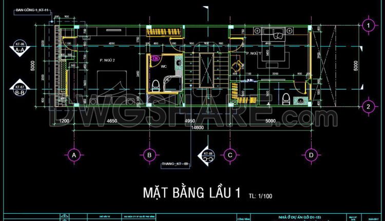 291. CAD design drawings for a 3-story townhouse with dimensions of 5m x 17m