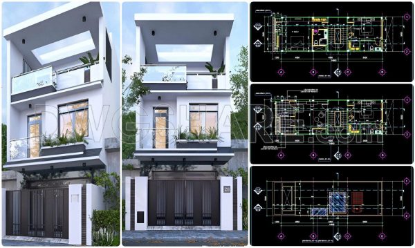 2 years ago
                

                
             2,236291. CAD design drawings for a 3-story townhouse with dimensions of 5m x 17m