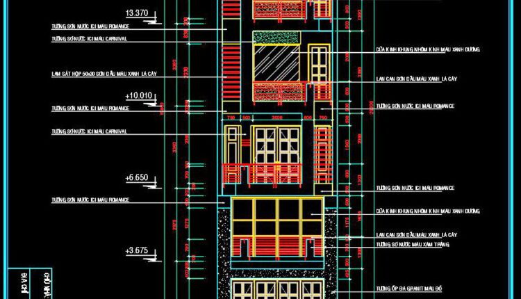 295. CAD design drawings for a 6-story townhouse with dimensions of 4.9m x 18.5m