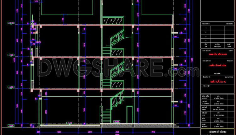 296. CAD design drawings for a 3-story townhouse with dimensions of 5m x 15m