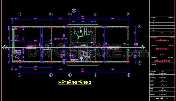 296. CAD design drawings for a 3-story townhouse with dimensions of 5m x 15m