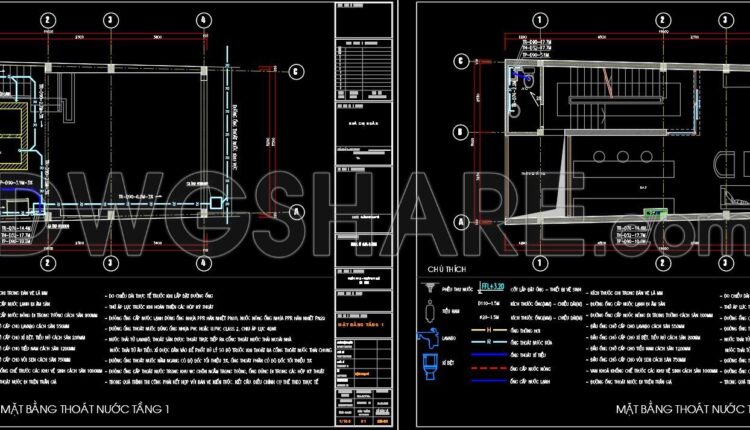 63. Download detailed CAD drawings of the drainage system for a 5-story townhouse