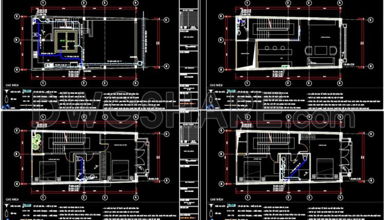 63. Download detailed CAD drawings of the drainage system for a 5-story townhouse