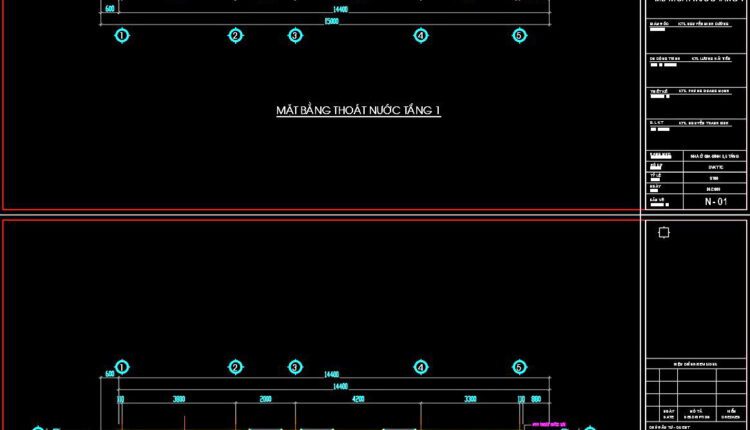 64. CAD drawings detailing the design of water supply and drainage systems for a 3-story townhouse 2.4m x 14.4m (4)