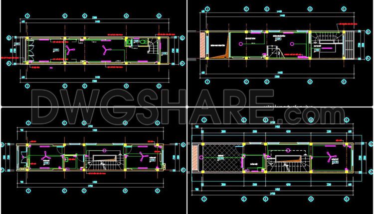 65. CAD drawings for detailed electrical designs for a 3-story townhouse