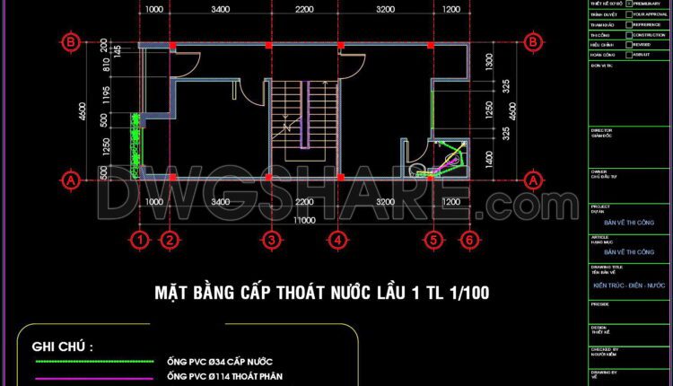 67. Detailed CAD design drawings for the water supply system in a 3-story townhouse