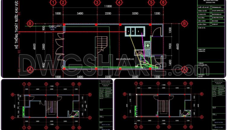 67. Detailed CAD design drawings for the water supply system in a 3-story townhouse