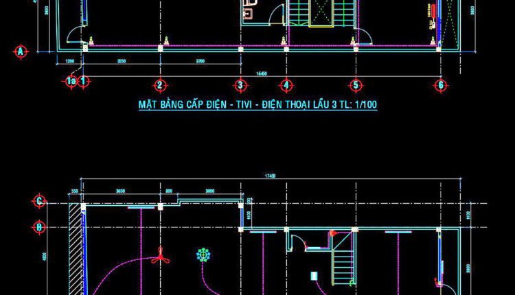 69. CAD drawings for detailed electrical designs for a 3-story townhouse