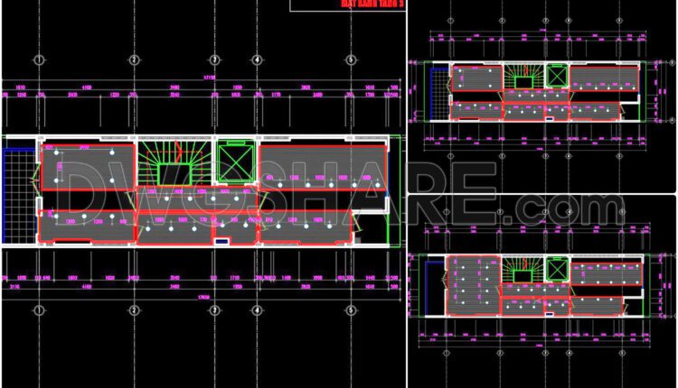 81. Detailed CAD drawings of the ceiling and floor for a 5-story residential house