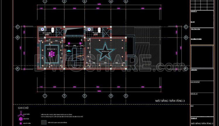 83. Detailed CAD drawings of the ceiling and floor for a 3-story residential house