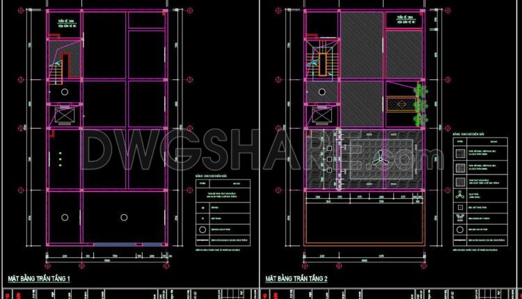 84. Detailed CAD drawings of the ceiling and floor for a 5-story residential house